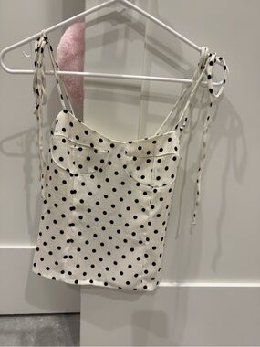 Polka Dot Tie-Strap Cami Top - White with Black Dots